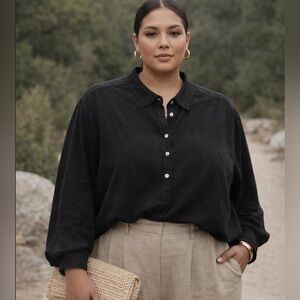 Poetry Long Sleeve 3/4 Button Front Top w/ Cotton Cuffs Pockets Cropped Size 18